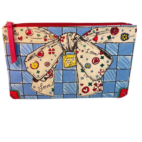 Brighton Handbags - Brighton Pouch with Love From Me To You Blue White Bow Canvas Cosmetic Bag